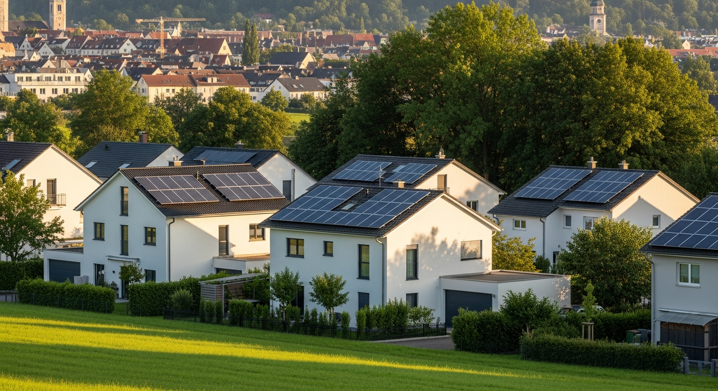 Visualisierung der CO₂-Einsparung durch eine Photovoltaikanlage auf einem Dach in Dachau