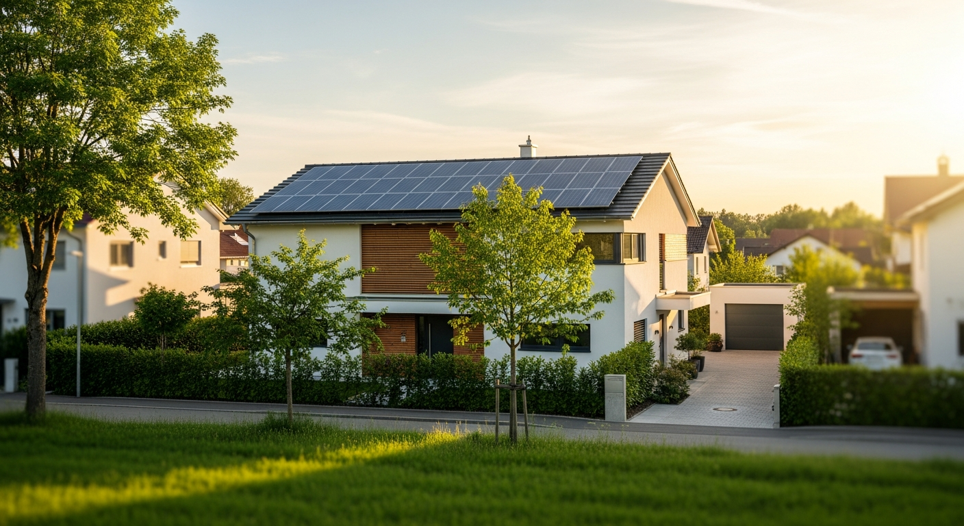 Visualisierung der CO₂-Einsparung durch eine Photovoltaikanlage auf einem Wohnhaus in Germering