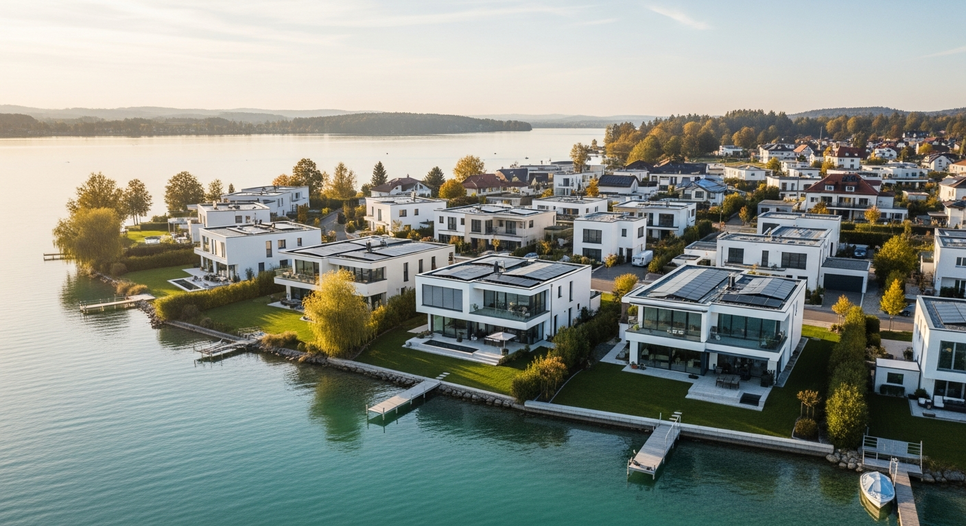 Wohnhaus mit Solaranlage in der grünen Landschaft rund um den Starnberger See
