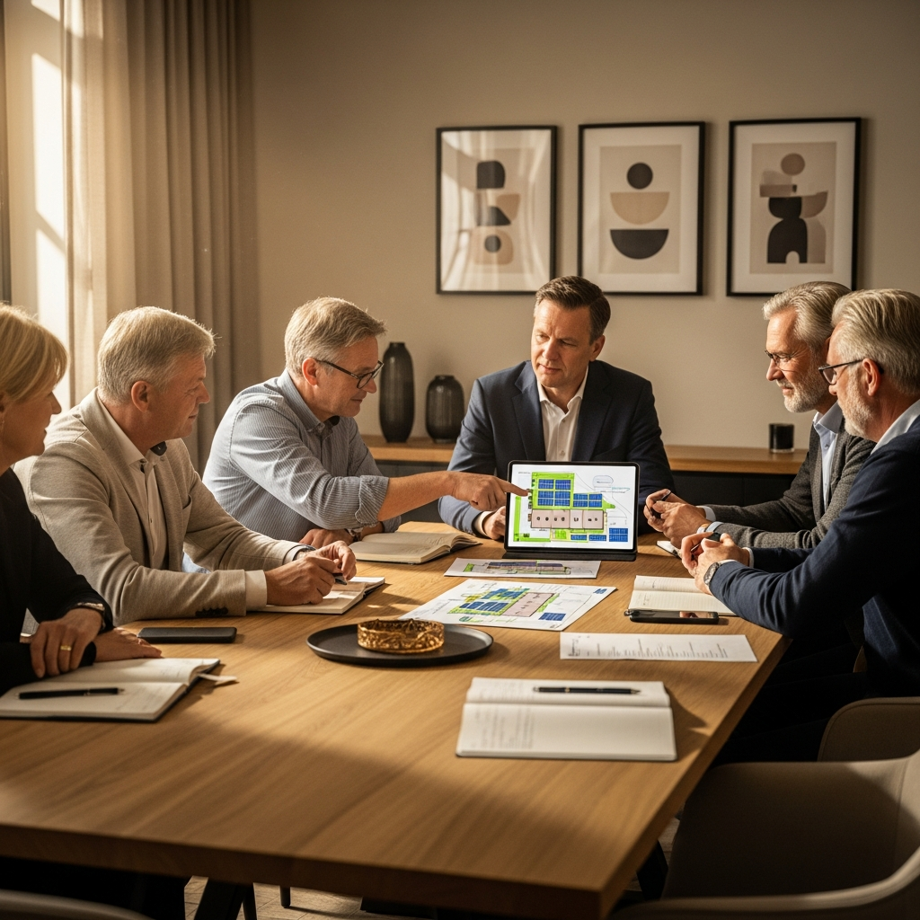 Eigentümergemeinschaft berät über Photovoltaik im Mehrfamilienhaus