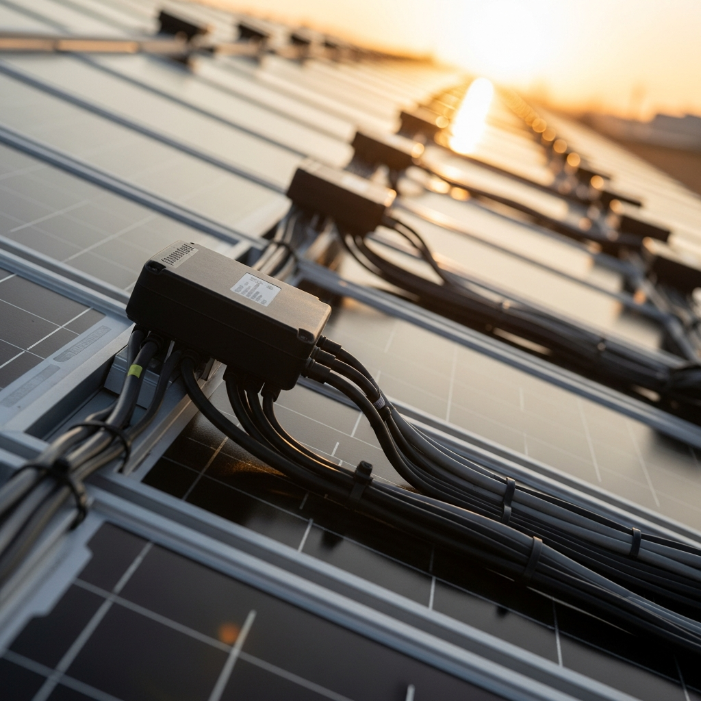 Leistungsoptimierer an Solarmodulen einer Münchner PV-Anlage