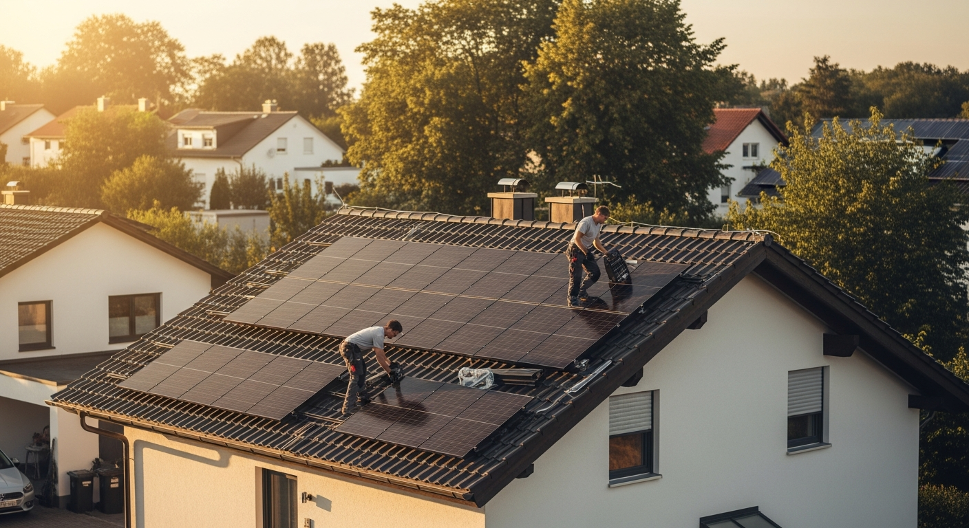 Einfamilienhaus in Germering mit Solaranlage auf dem geneigten Ziegeldach