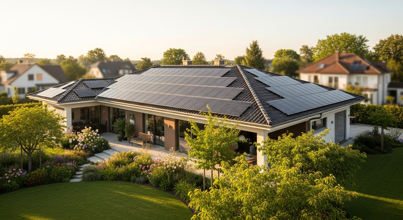 Detailansicht einer hochwertigen Solaranlage mit Full-Black-Modulen in Gräfelfing