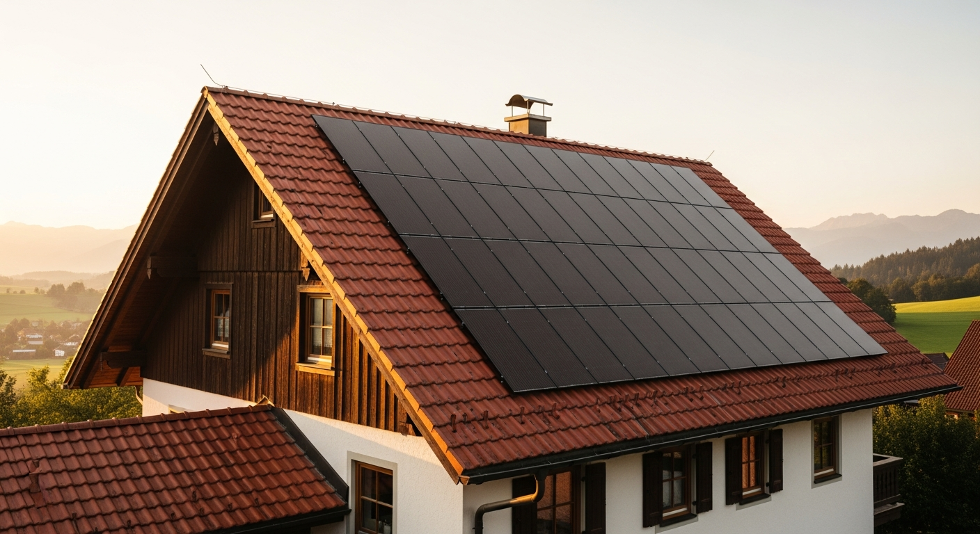 Solaranlage auf bayerischem Hausdach in Seitenansicht