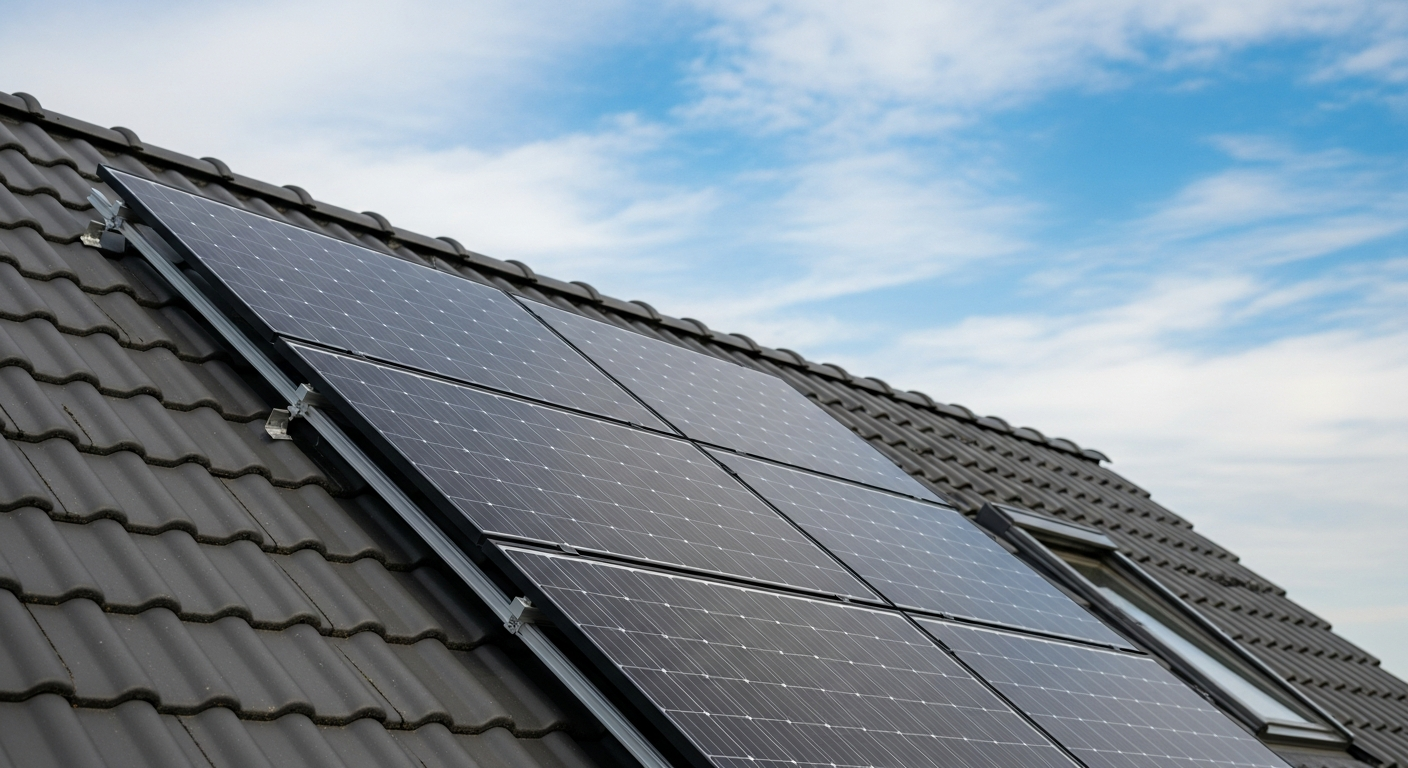 Premium Solarmodule auf bayerischem Hausdach in Detailansicht