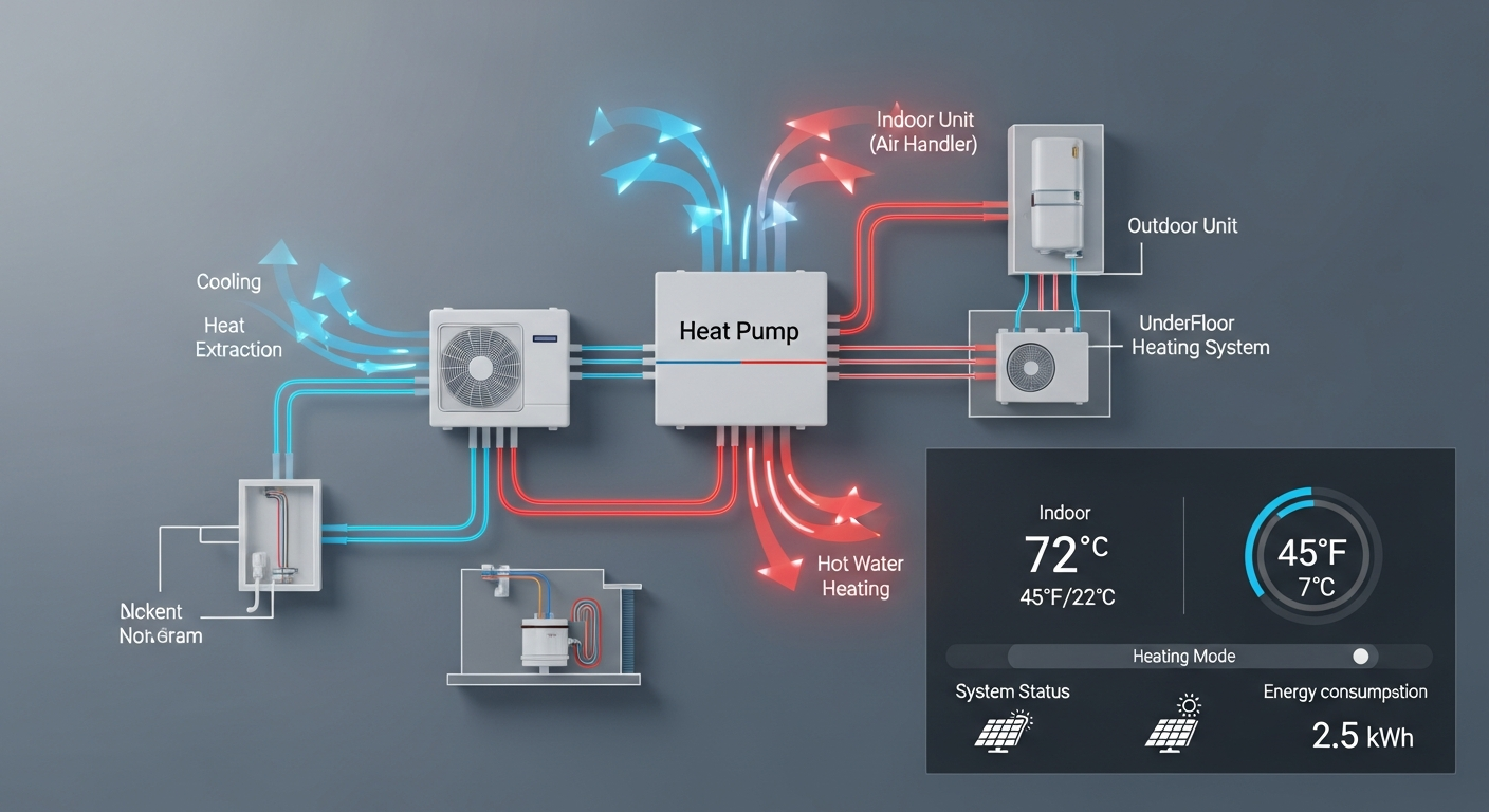 Schema der Wärmepumpen-Energieflüsse