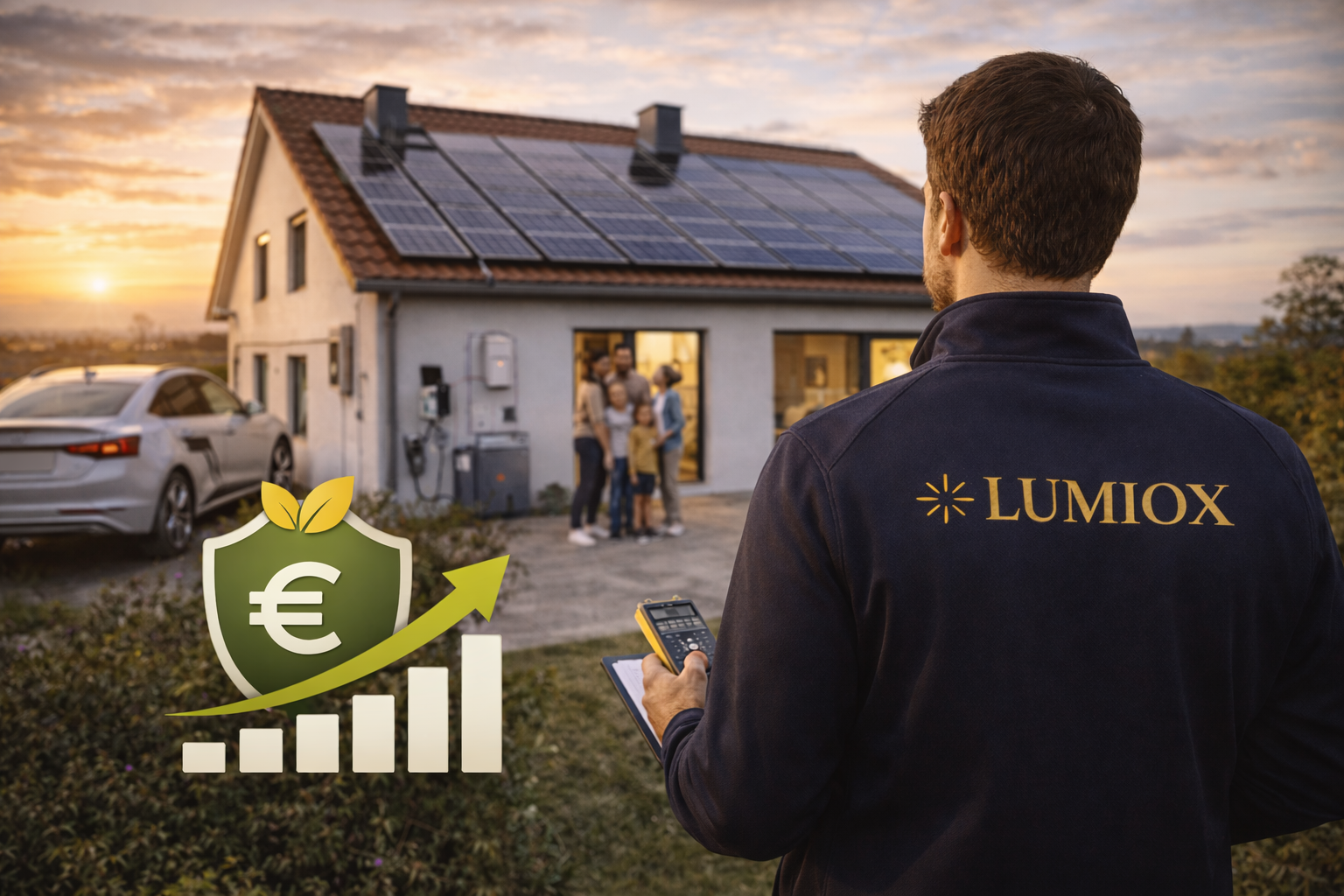 Lumiox Techniker bei Wirtschaftlichkeitsprüfung einer Solaranlage