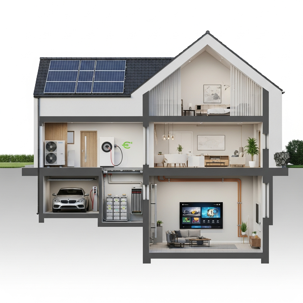 Energiekonzept Einfamilienhaus – Photovoltaik, Stromspeicher und Wärmepumpe kombiniert