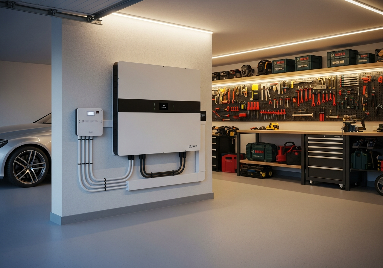 Modernes Batteriespeichersystem an der Wand montiert