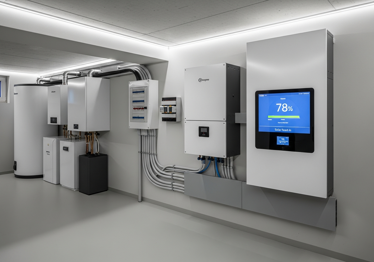 Batteriespeicher mit Digitalanzeige im Technikraum