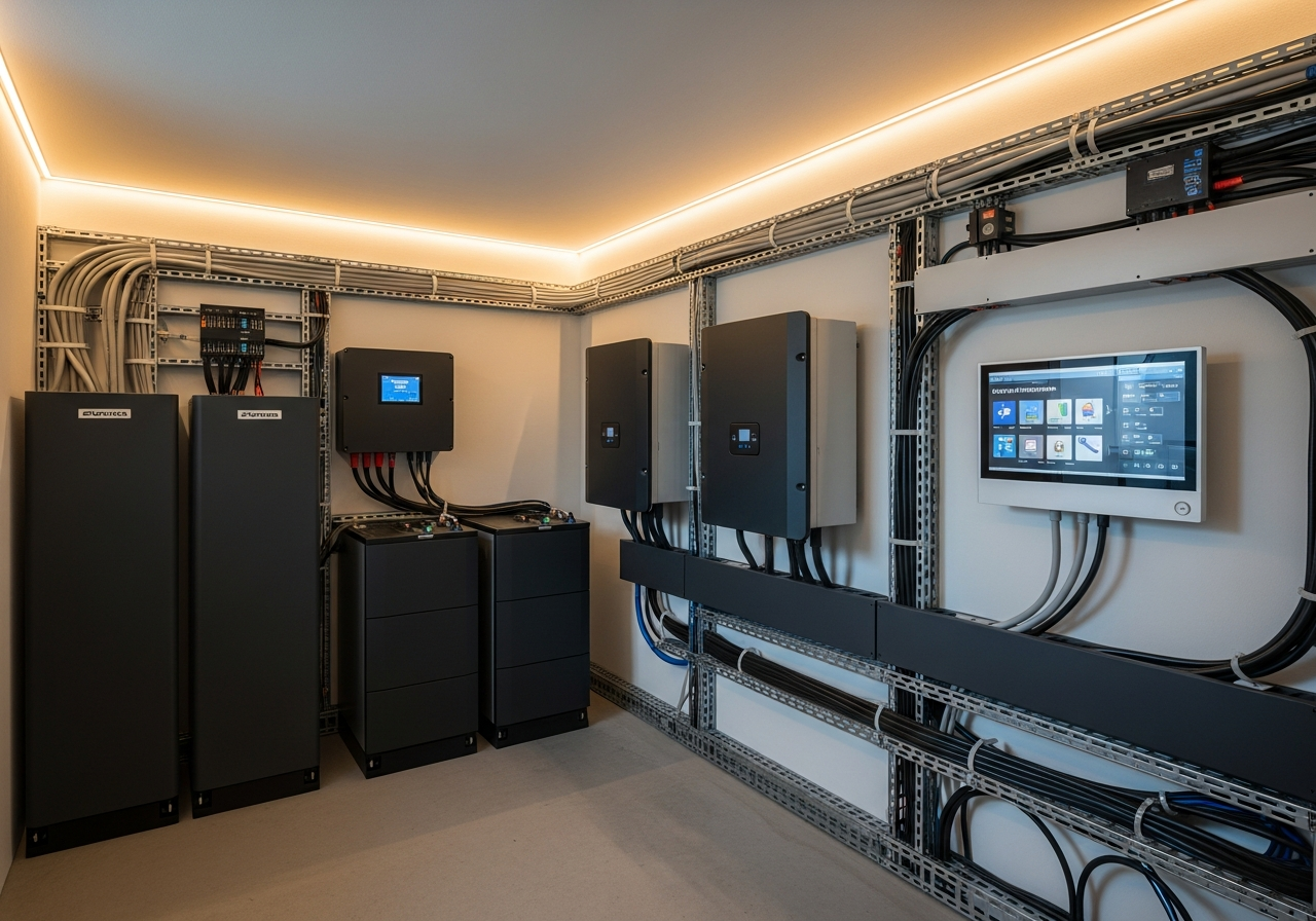 Technikraum mit Wechselrichter und Energiemanagement