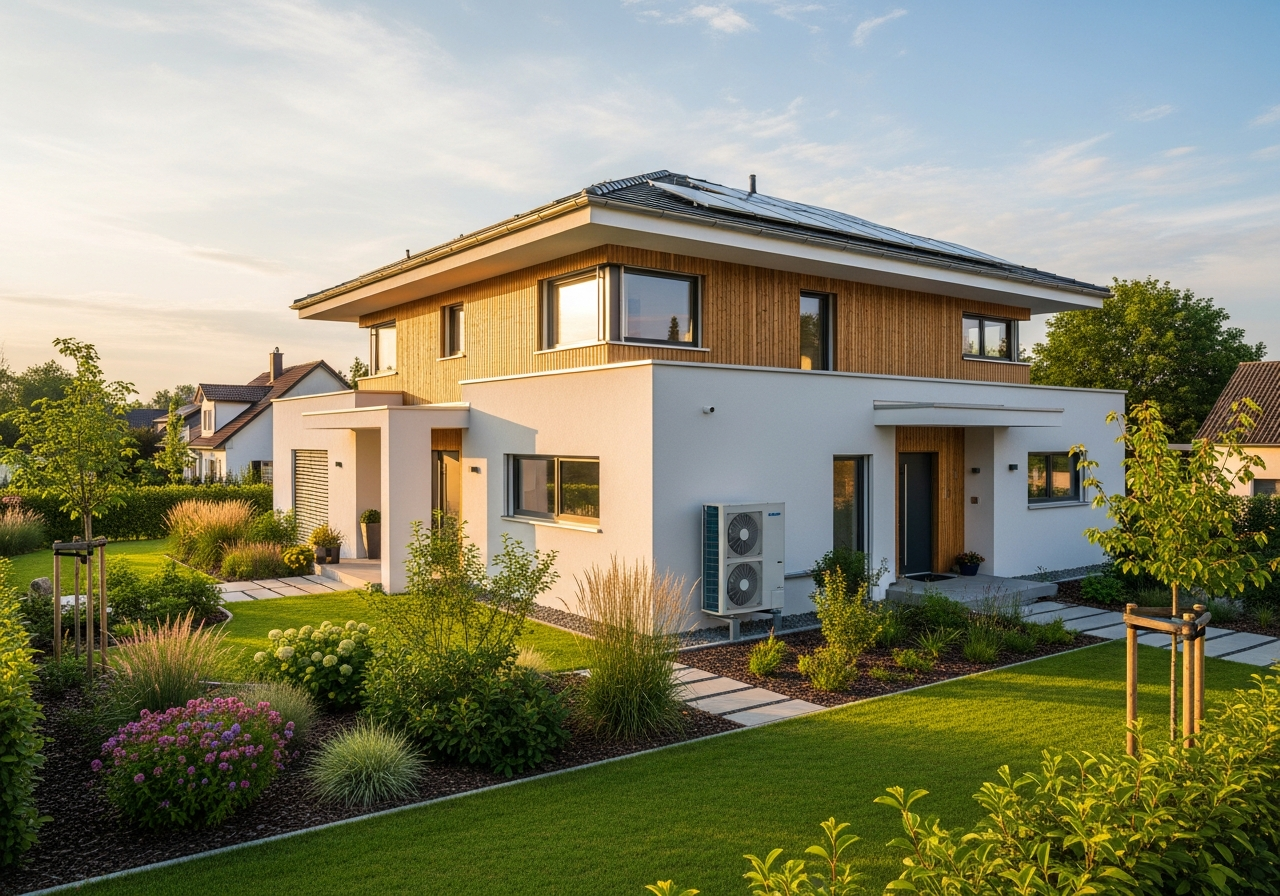 Energieeffizientes Haus mit Wärmepumpe und Solar