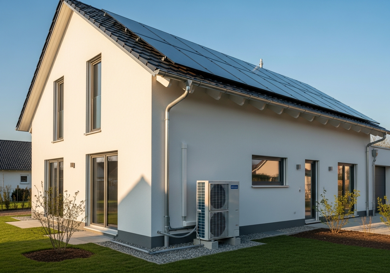 Wärmepumpensystem am Neubau mit Solaranlage