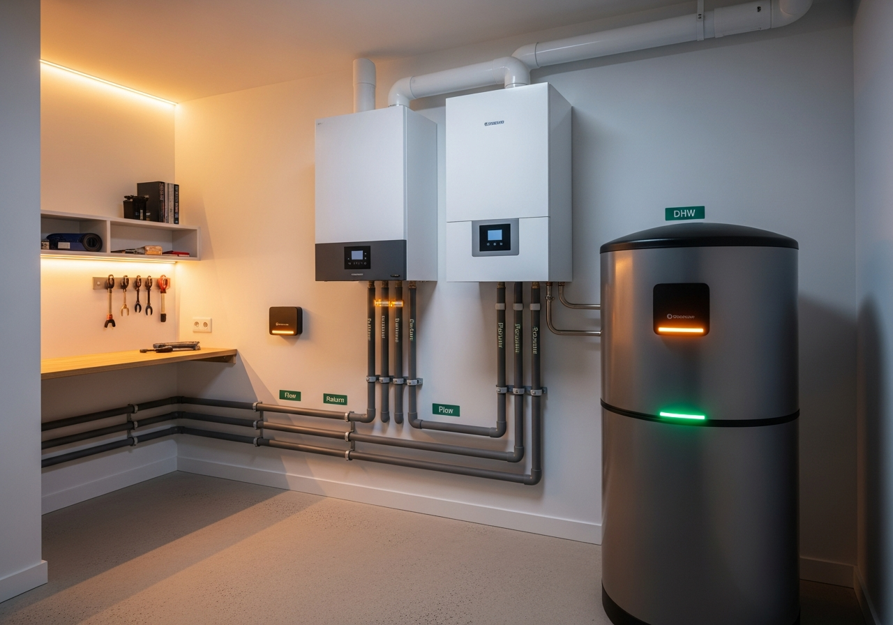 Moderner Technikraum mit Wärmepumpen-Innengerät